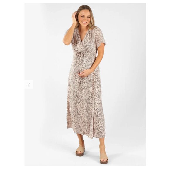 Angel Maternity Isabella Leopard Print Wrap Maxi Dress, Women's Size L - Beige - Picture 1 of 10